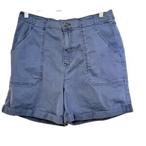 Gloria Vanderbilt Blue Cuffed Shorts Elastic Back High Rise Women M